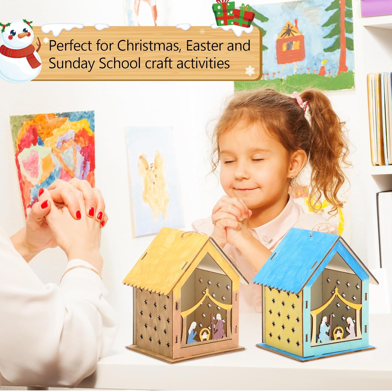 24 Pcs Christmas Nativity Painting Craft Kits for Kids Nativity House Religious Craft for Kids Make Your Own Jesus House DIY Wooden Christian Christmas Ornaments for Art Sunday School - Image 5