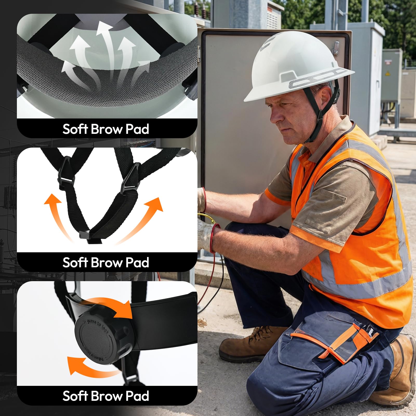 Casco de electricista de ala completa – Clase E, G y C, ANSI Z89.1 aprobado por OSHA Casco de seguridad de construcción, tapa sin ranura, cascos de construcción