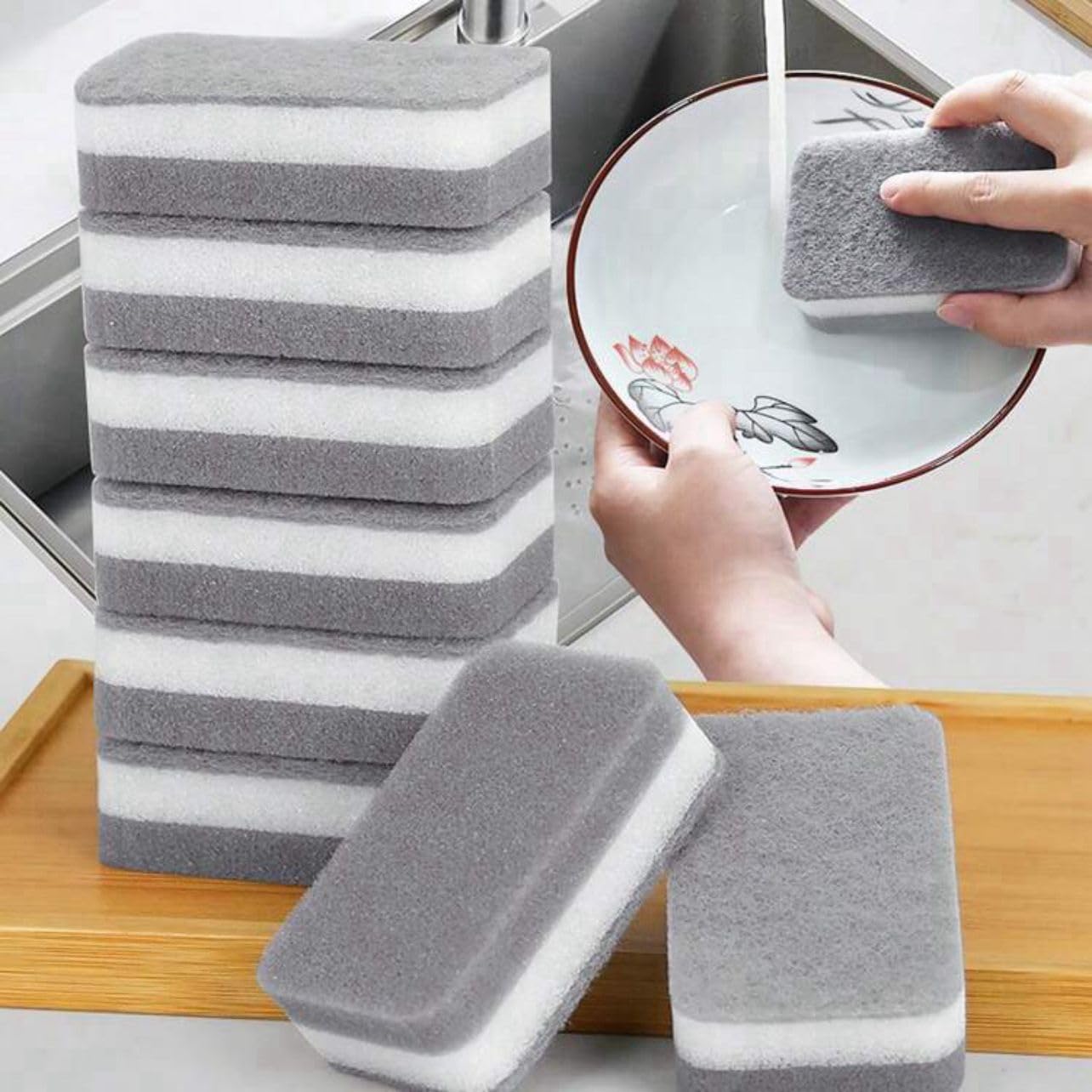 Dish Washing Sponge, Long-Lasting and Durable, Multi-function Kitchen Sponge for Everyday Jobs, Dual-Sided Cleaning Sponge for Dishwashing, Kitchen, Bathroom, 5 Pcs