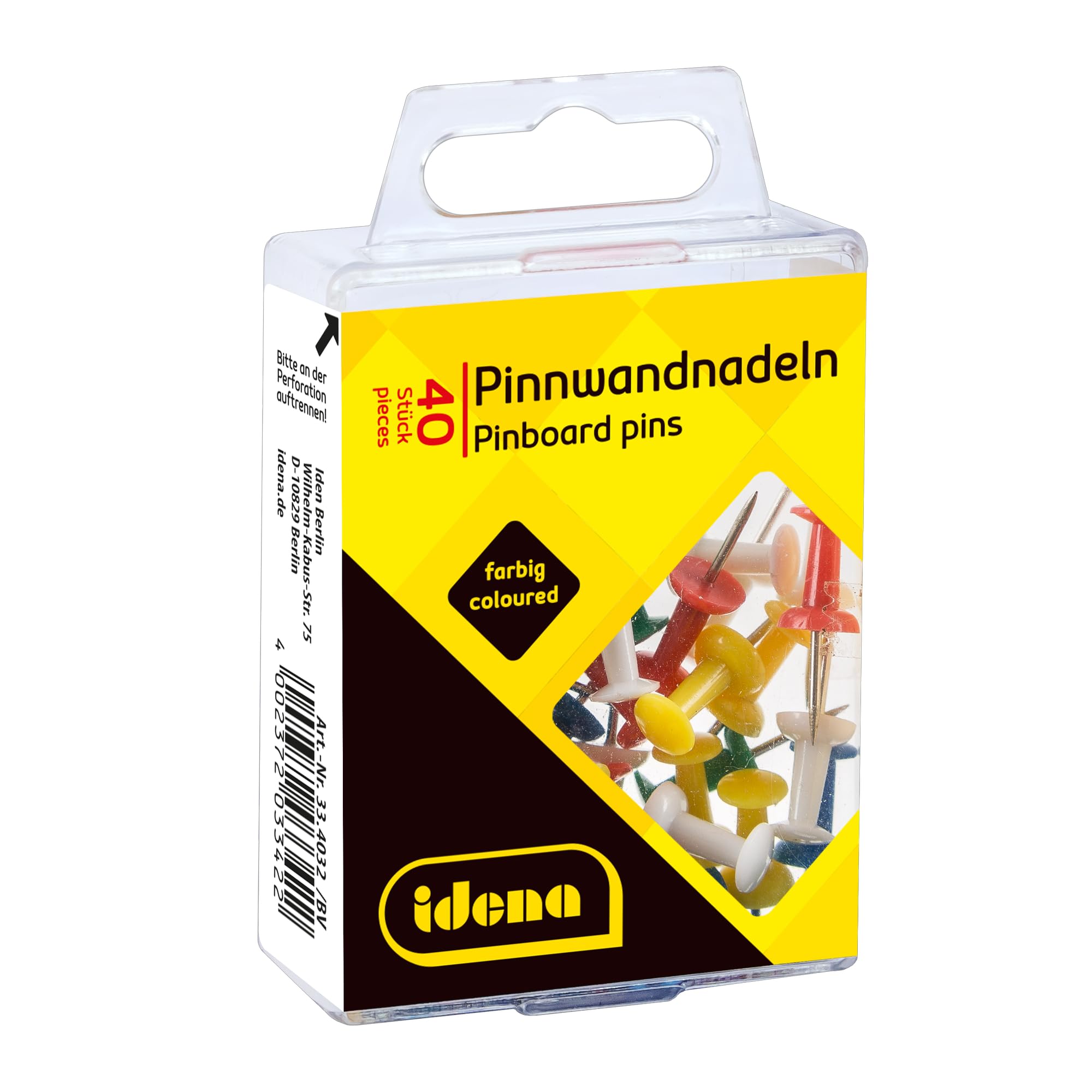 Idena 334032 - Kołki do tablic, 40 sztuk, różne kolory, do tablic korkowych