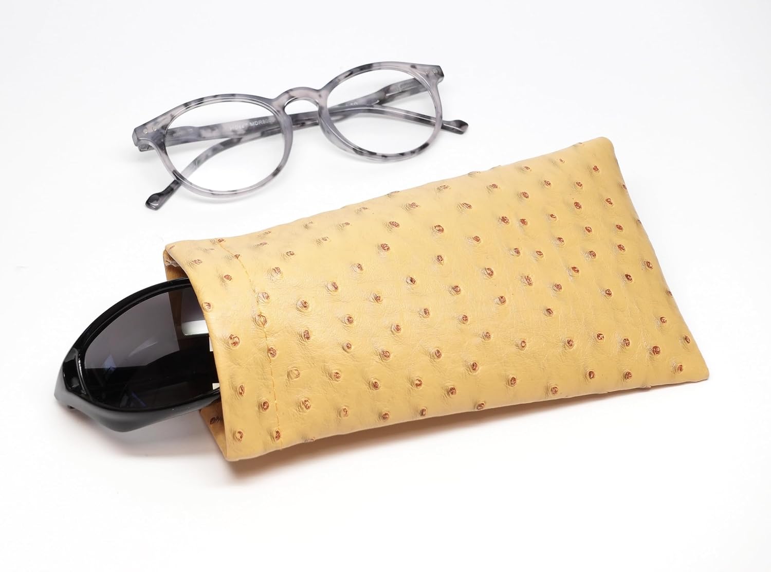 Calabria Soft Squeeze Top Slip In Eyeglass Case Faux Ostrich Leather Men Women Sunglass Holder Reading Glasses Pouch Sleeve