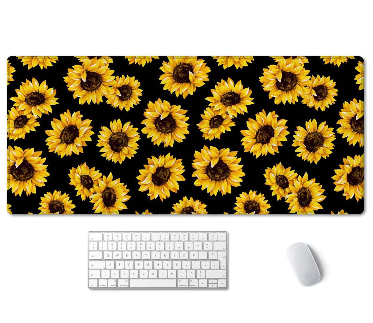 SSOIU Large Mouse Pad, Cute Sunflowers Desk Mat for Desktop, Women Girls Waterproof Gaming Mousepad With Stitched Edges, Non-Slip Laptop Computer