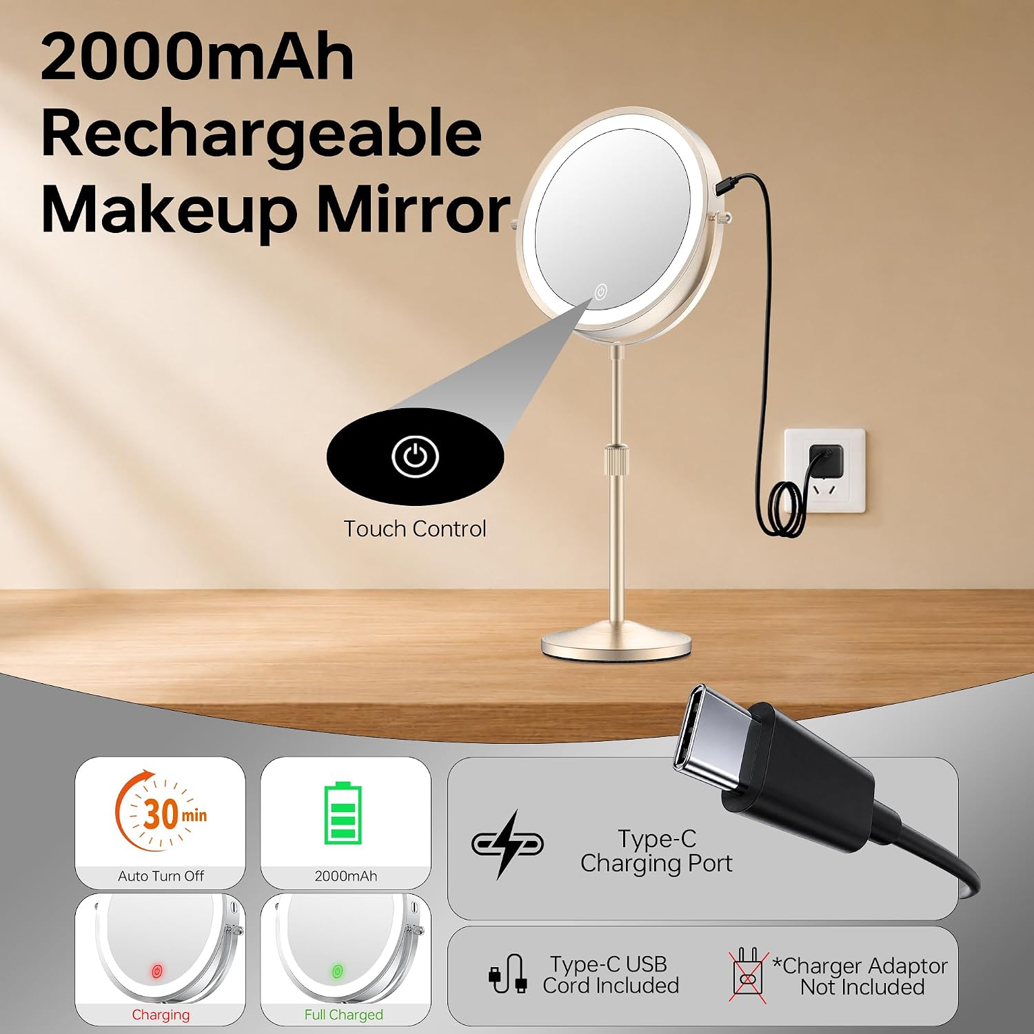 7" Lighted Makeup Mirror with Lights and 1X 7X Magnification,Brushed Nickel