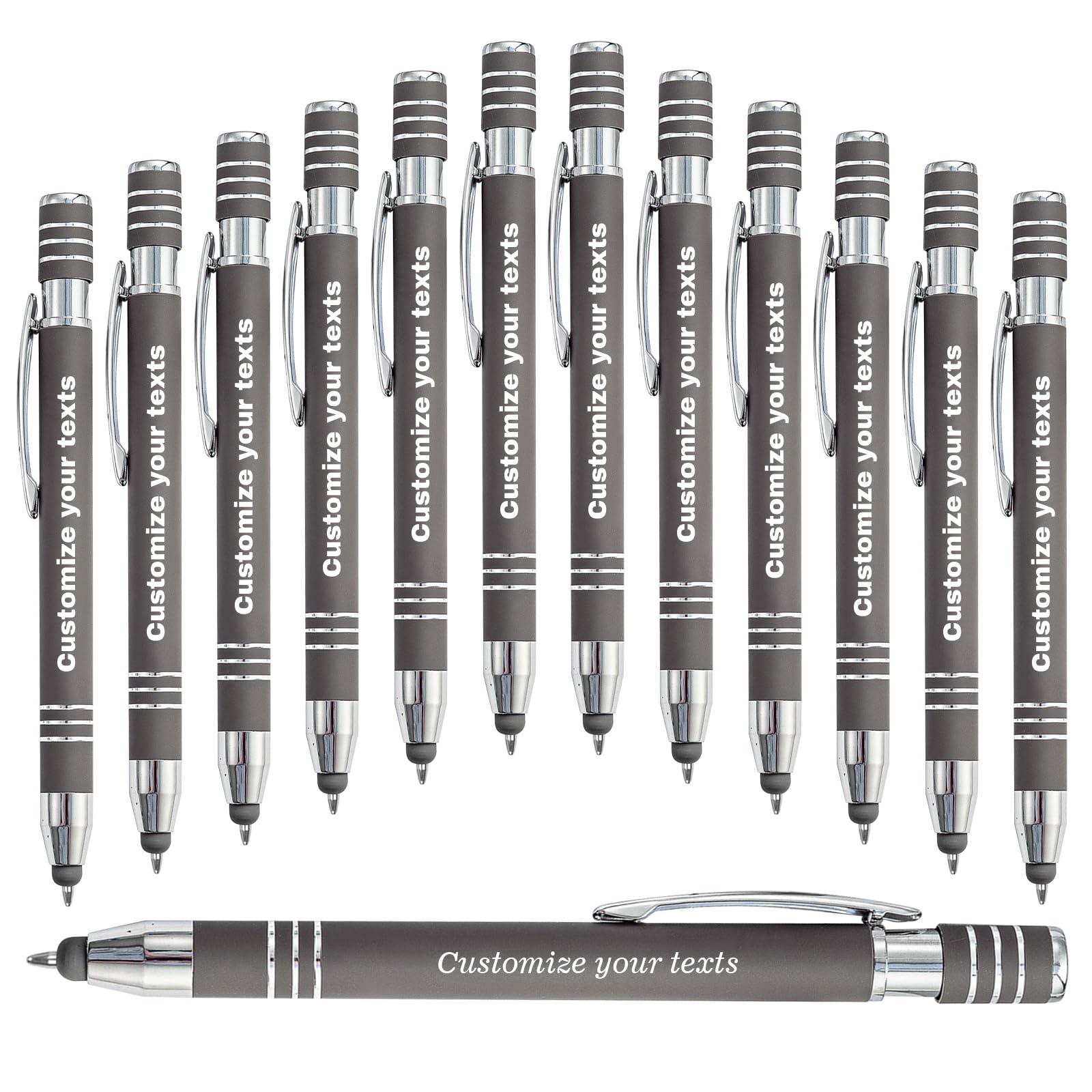 LINMQIU Personalized Ballpoint Pen with Stylus - Black Ink Custom Metal Engraved Name Pen With Message, Company Name Contact information, Good for Corporate Promotion - 48PC