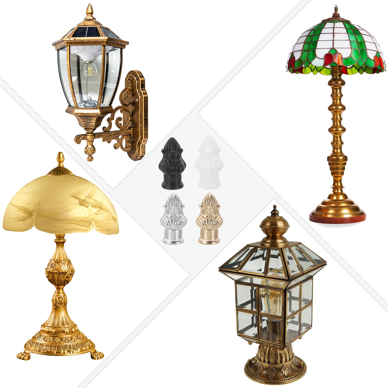 PATIKIL 33 x 20mm Pomelli Cappucci per Lampade, 2 Set Solidi Cappucci a Vite Decorazione Superiore Paralume con Adattatore Riduttore Ottone per Lampade Tavolo e Terra, Bronzo