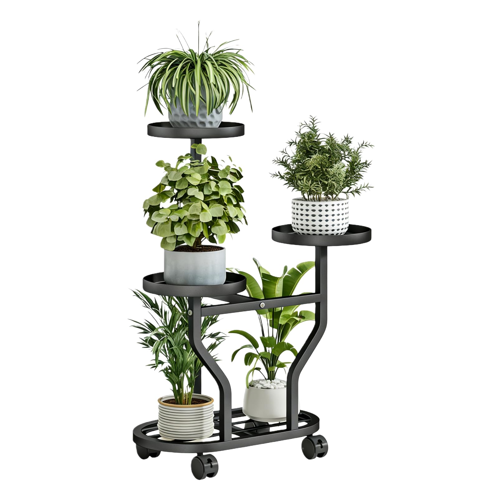 NYGTDW Plant Stand Lndoor Outdoor, 4 Tier 5 Pot Tall Metal Flower Holder, Heavy Duty Plant Racks For Various Plants, Corner Display Rack Suitable For Living Rooms, Balconies, Gardens, And Terraces