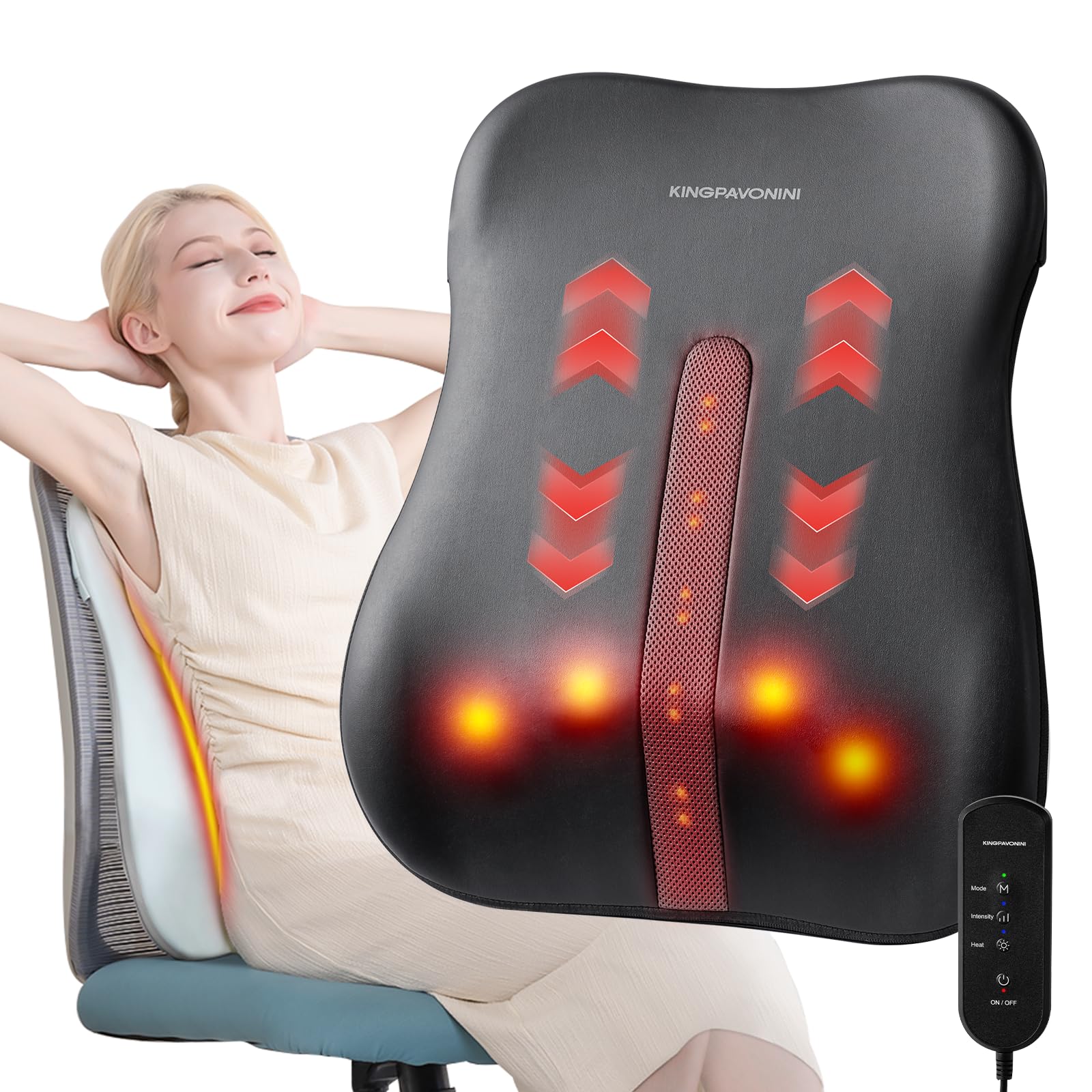 KingPavonini Back Massager for Pain Relief Deep Tissue, Ultrathin Lumbar Massager with Heat, Track-Guided & Full-Back Massage, Lower Back Massager for Lumbar, Neck, Shoulder, Gift for Women Men