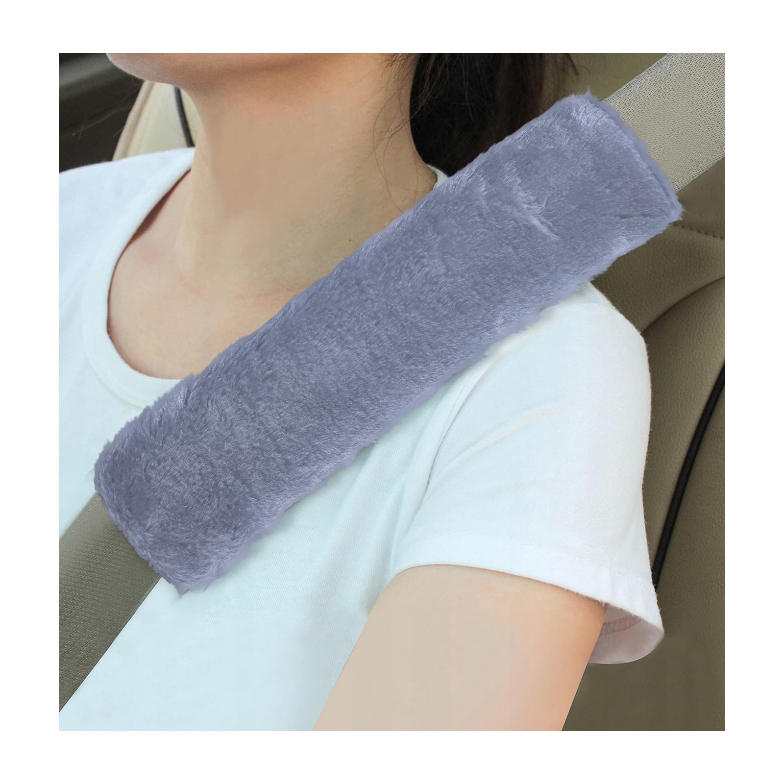 Sun Walker 2PCS Seat Belt Shoulder Pads, Fluffy Soft Plush Auto Seat Belt Pads for Protecting Your Neck &amp; Shoulder, Comfortable Seatbelt Cover Warm Protective Cushion for Most Cars (Gray)