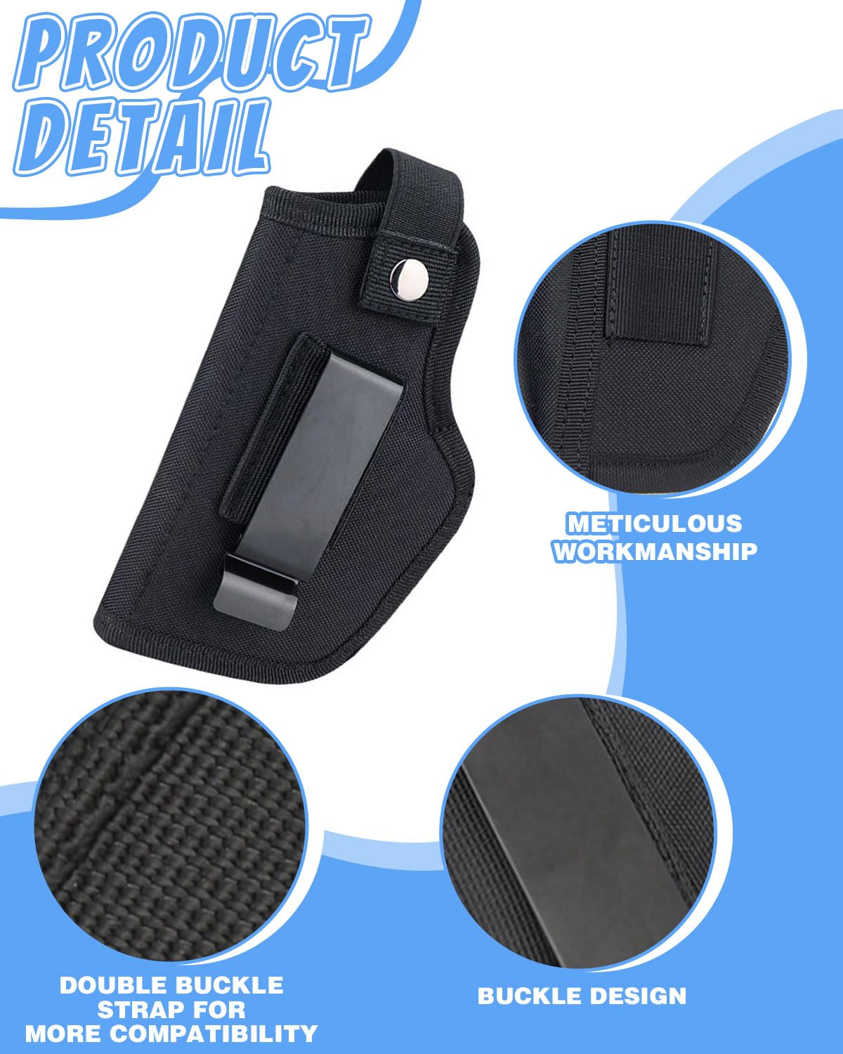 1Pcs Funda Interior Compact, Funda Pistola,Fundas de Armas de Caza Universal, Cinturon tactico,Oculta al Aire Libre Compatible con La Mayoría de Pistolas