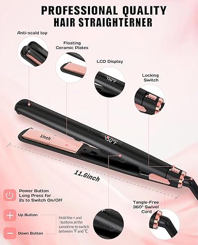 Miniatura 7 de Plancha plana para alisar el cabello, alisador y rizador de pelo de cerámica 2 en 1, plancha de calor rápido de 30 segundos con placas flotantes