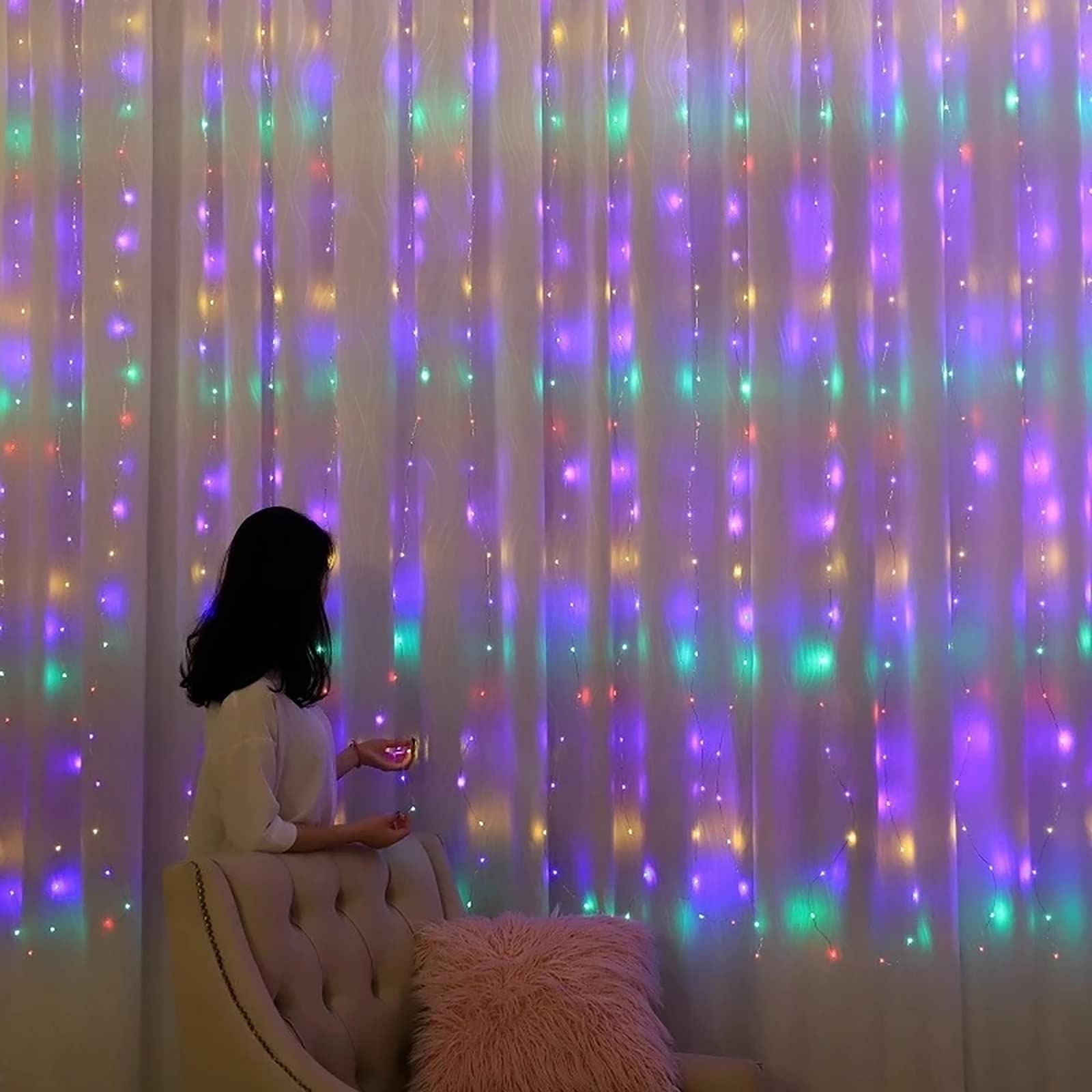Guirlandes lumineuses de rideau de fenêtre scintillantes guirlandes lumineuses à suspendre pour décoration de chambre à coucher avec 8 modes de lumières de Noël alimentées par USB pour fête de maria