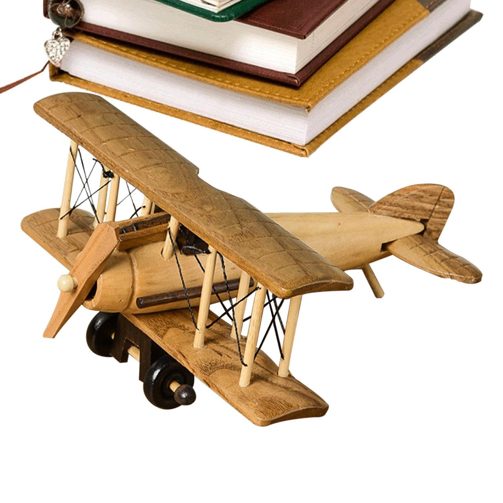 Vintage Wooden Plane - Handmade Plane Model, Portable Desktop Decoration, Wooden Airplane | Creative Collectible Gift for Children, Adults, Boys, Girls, Birthday, Home, Offices