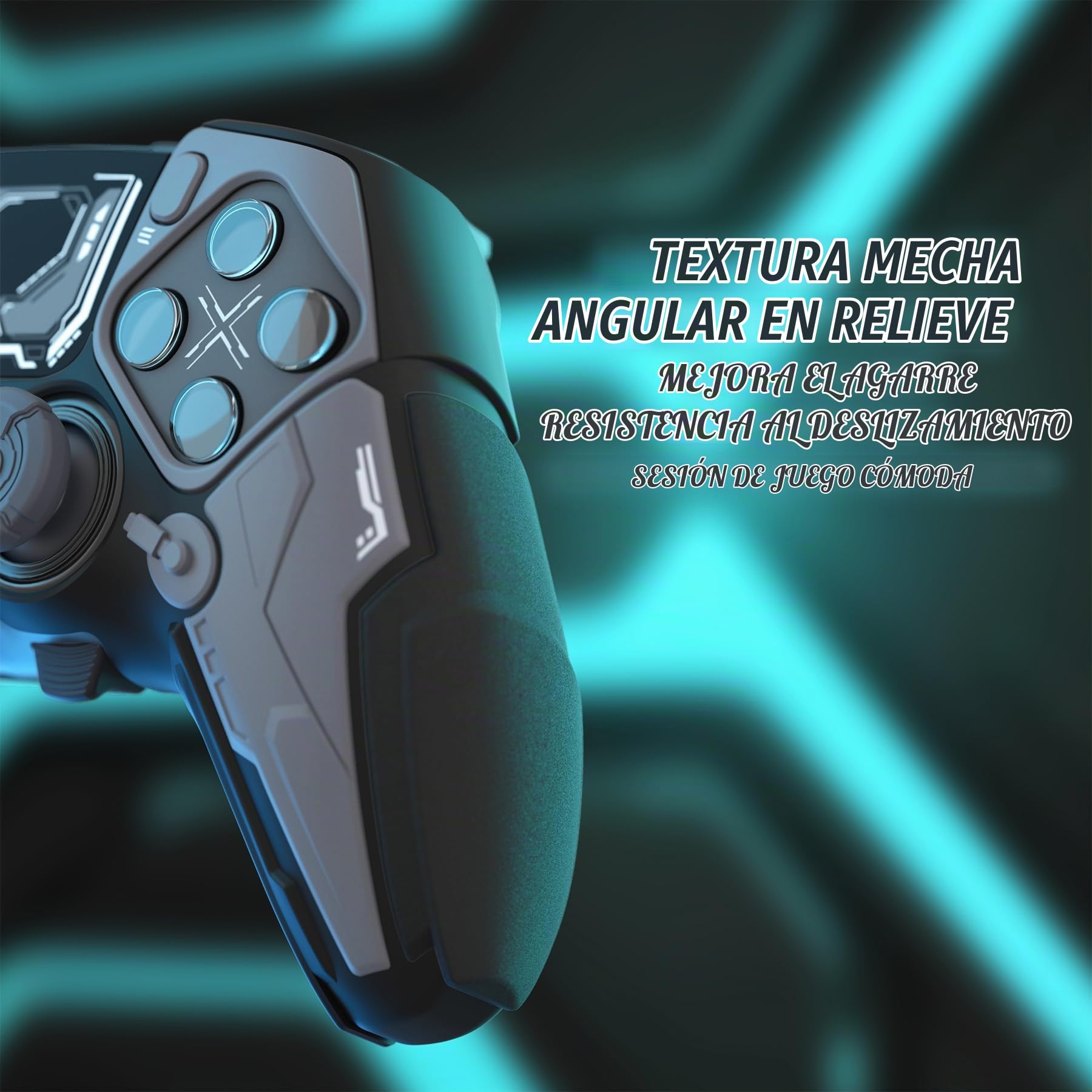 PlayVital Funda de Silicona para ps5 Edge Mando - Carcasa Protectora Antideslizante con Tapas para Joystick y Pegatinas Decorativas - Stellar Mecha (Negro & Gris Gunmetal)