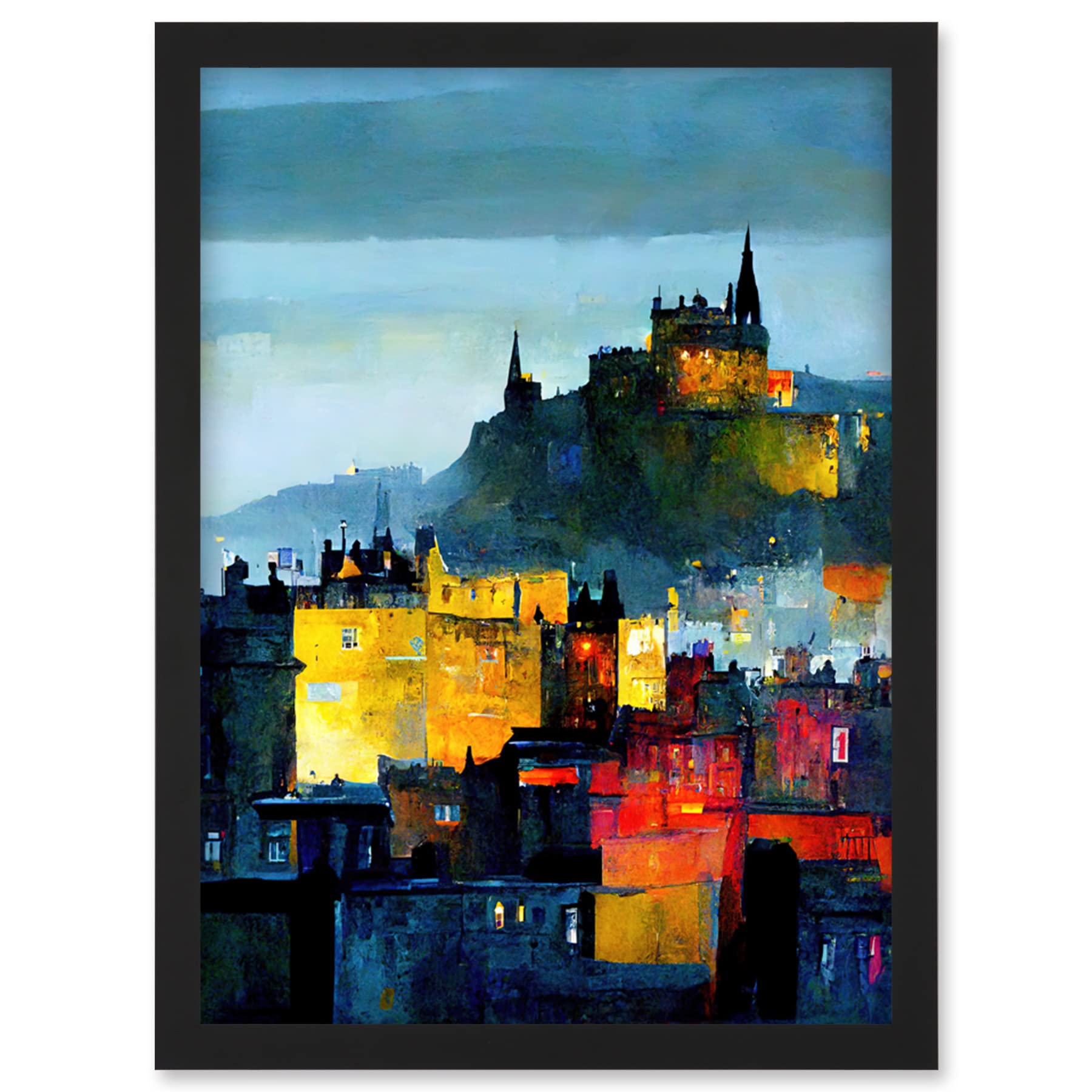 Artery8 Colourful Modern Edinburgh Castle Cityscape Acrylic Painting Wall Art PrintA4 Size from B&Q