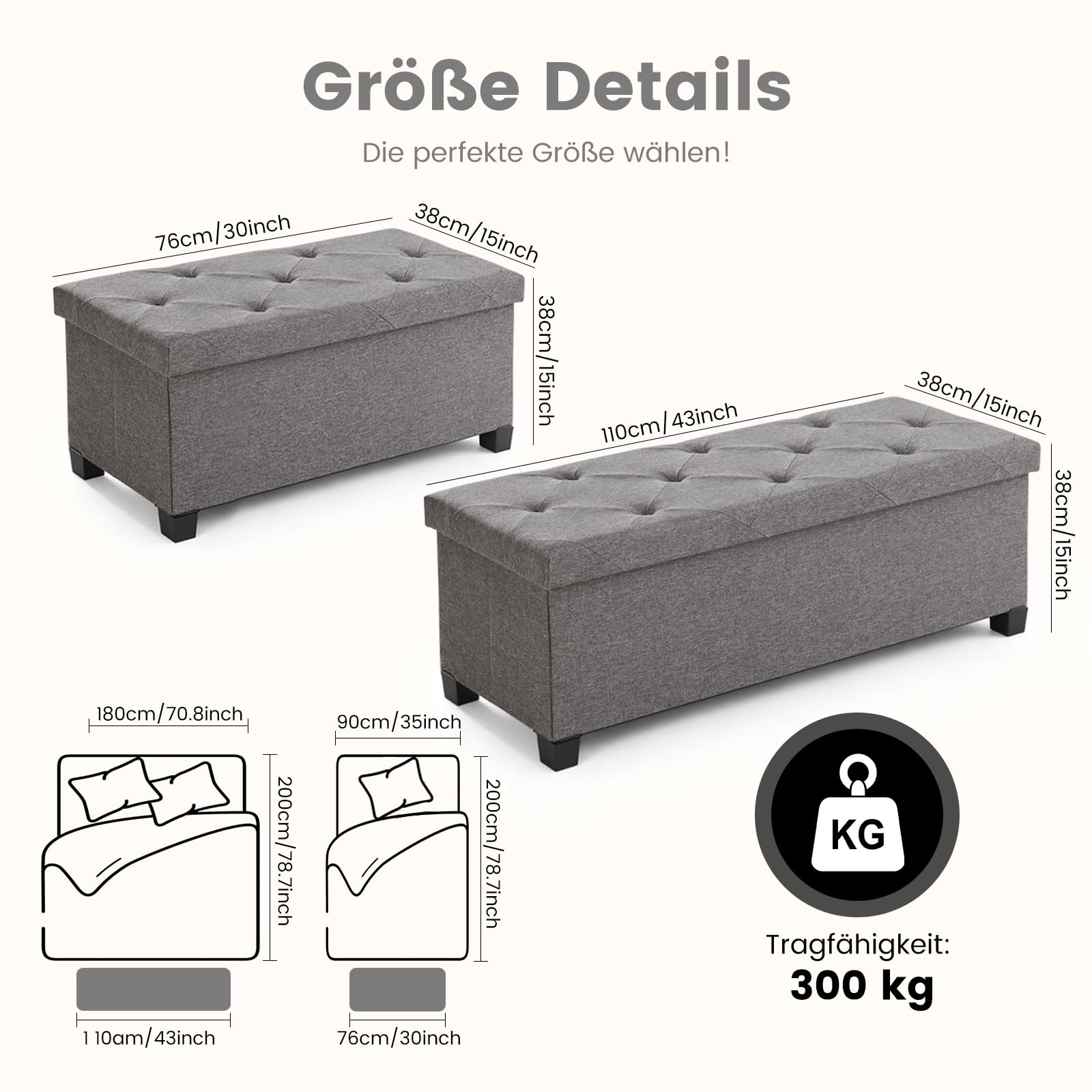 Sweetcrispy Panca con vano portaoggetti, panca con gambe, 110 x 38 x 38 cm, pieghevole, contenitore con coperchio, portata fino a 300 kg, per soggiorno, camera da letto, corridoio, grigio scuro