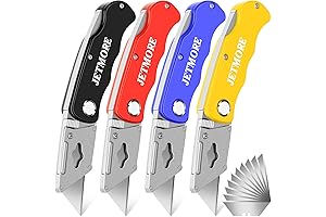 4PK Utility Box Cutter Knife, Durable Pocket Razor Blades for Warehouse Home Office