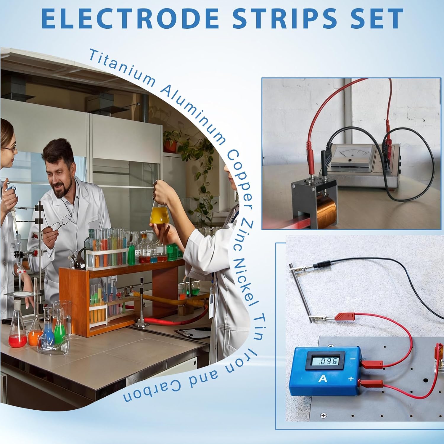 16 Pcs Metal Electrodes Set Electrode Strips 0.04"x1"x3.94" Tin, Nickel, Titanium,Zinc,Aluminum,Copper,Iron,Carbon for Scientific Experiments Electrochemical