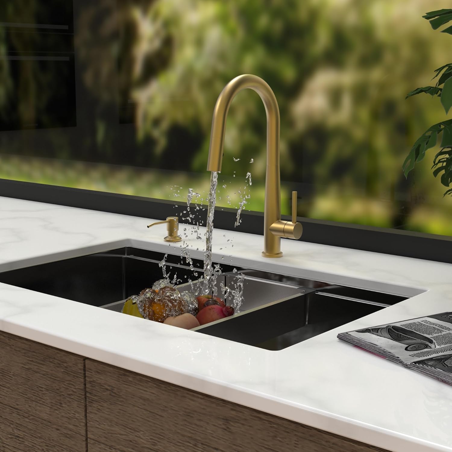 Kitchen Faucets with Pull Down Sprayer - Single Handle High Arc Stainless Steel Kitchen Sink Faucet, Modern Kitchen Faucets for Farmhouse Bar RV Laundry Camper Brushed Gold