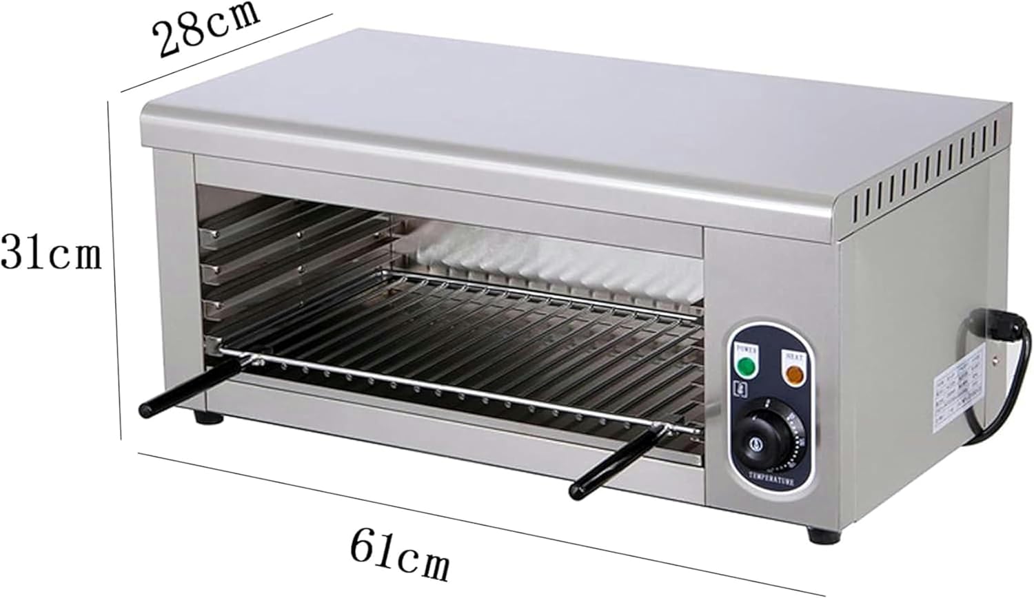 Commercial Electric Pizza Oven, Chicken/Fish/Bread/Pizza Grill, Commercial Stainless Steel Toaster, Temperature Range 50-300 ℃, 2000W