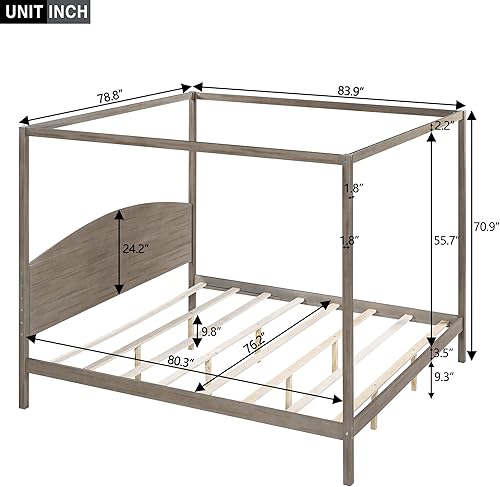 Miniatura 2 de SOFTSEA Cama con toldo Queen con cabecera y patas de apoyo marco de cama de plataforma de tamaño Queen para niños y adultos