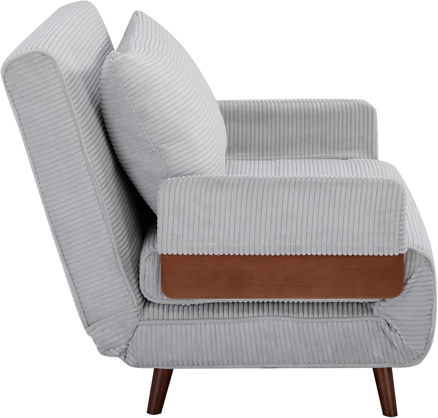 42" Convertible Sleeper Chair, 3-in-1 Chair Bed Sleeper for Adults with Adjustable Backrest, Pillow & Wooden Arms, Loveseat Sofa Bed for Apartment, Office, Light Gray