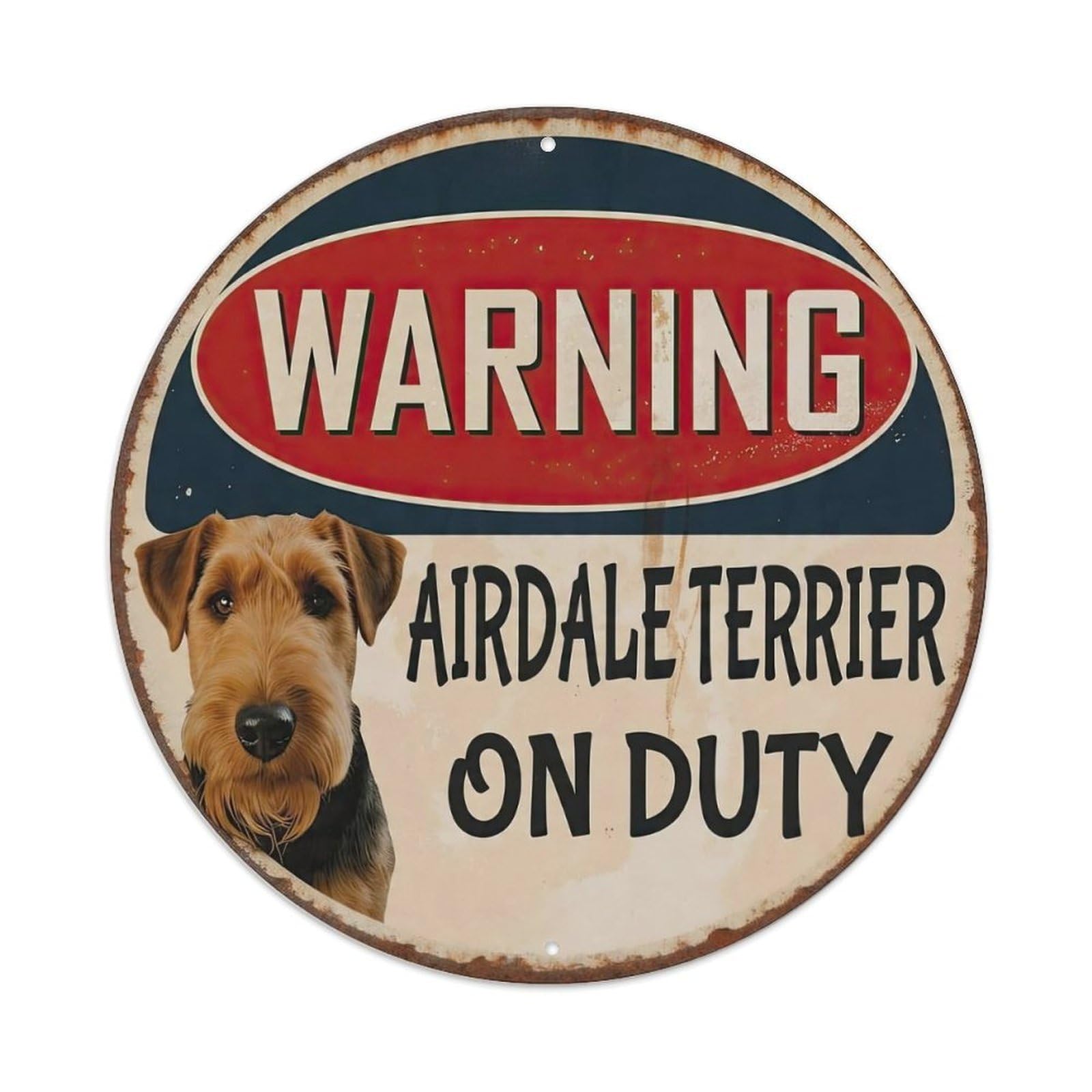 Warning Airdale Terrier On Duty Metal Tin Sign