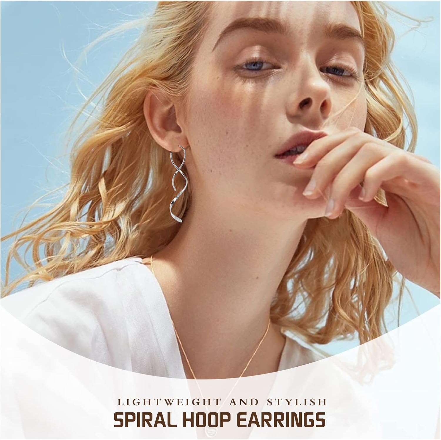 Spiral Threader Earrings for Women, 18G Stainless Steel Drop Dangle Handmade Twisted Linear Curved Dangling Minimal Earrings - Image 5
