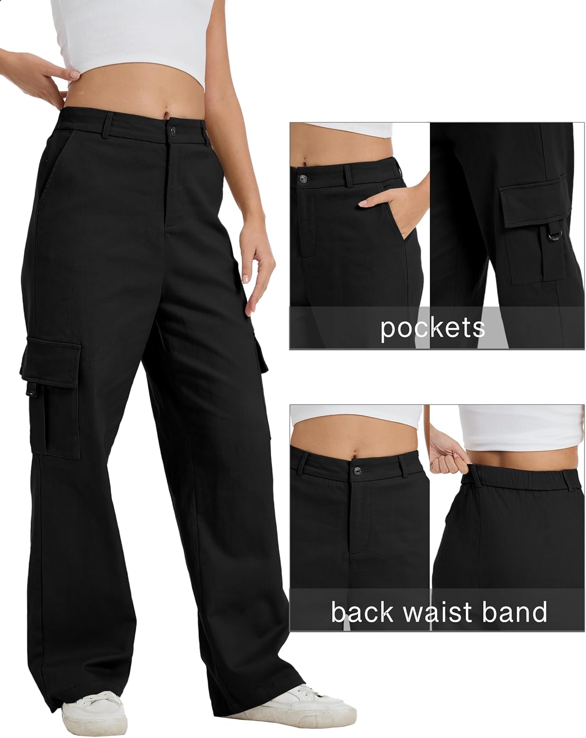 Cargo Pants for Women High Waist Wide Leg Stretchy Pull On Baggy Casual Pants with Pockets - Image 6