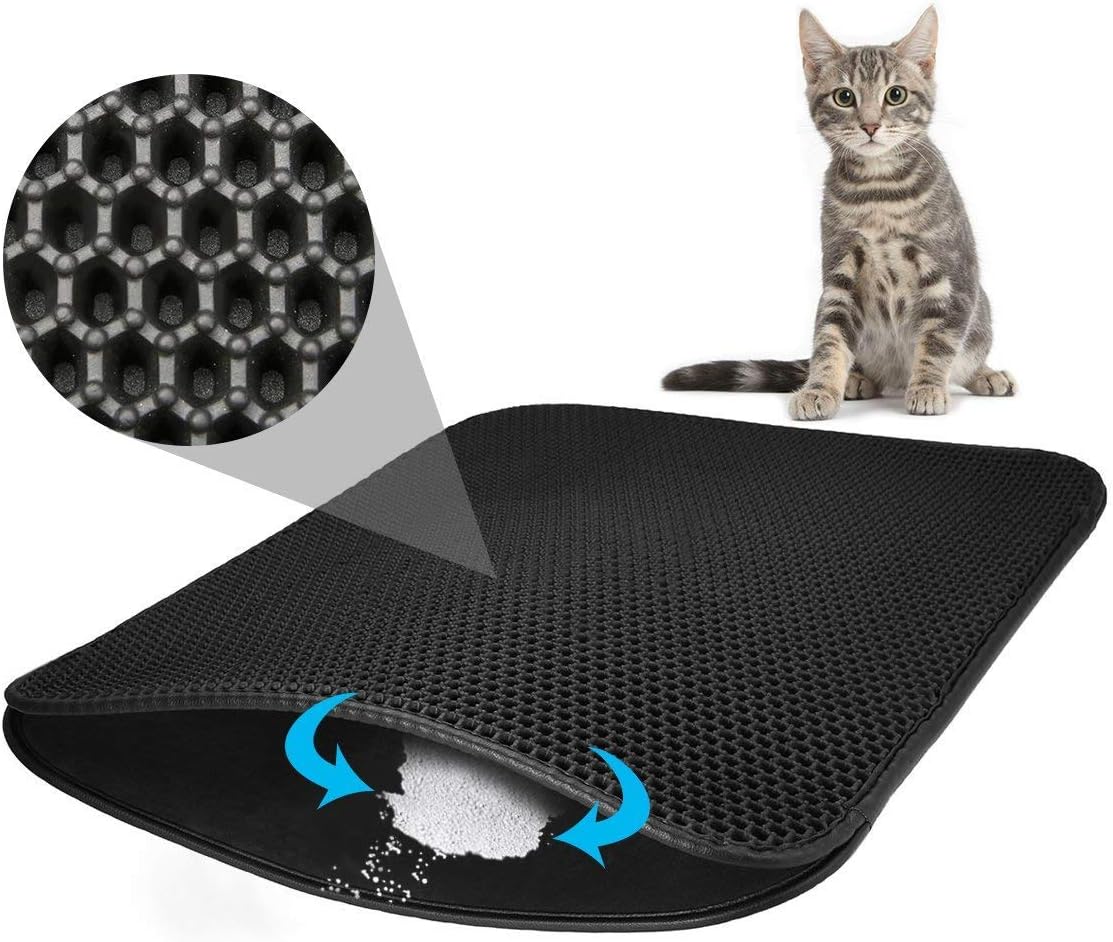REFURBISHHOUSE Dustbin pad, cat litter mat 75x 55cm trash can pad honeycomb design trash can carpet waterproof double layer design honeycomb cat litter mat black