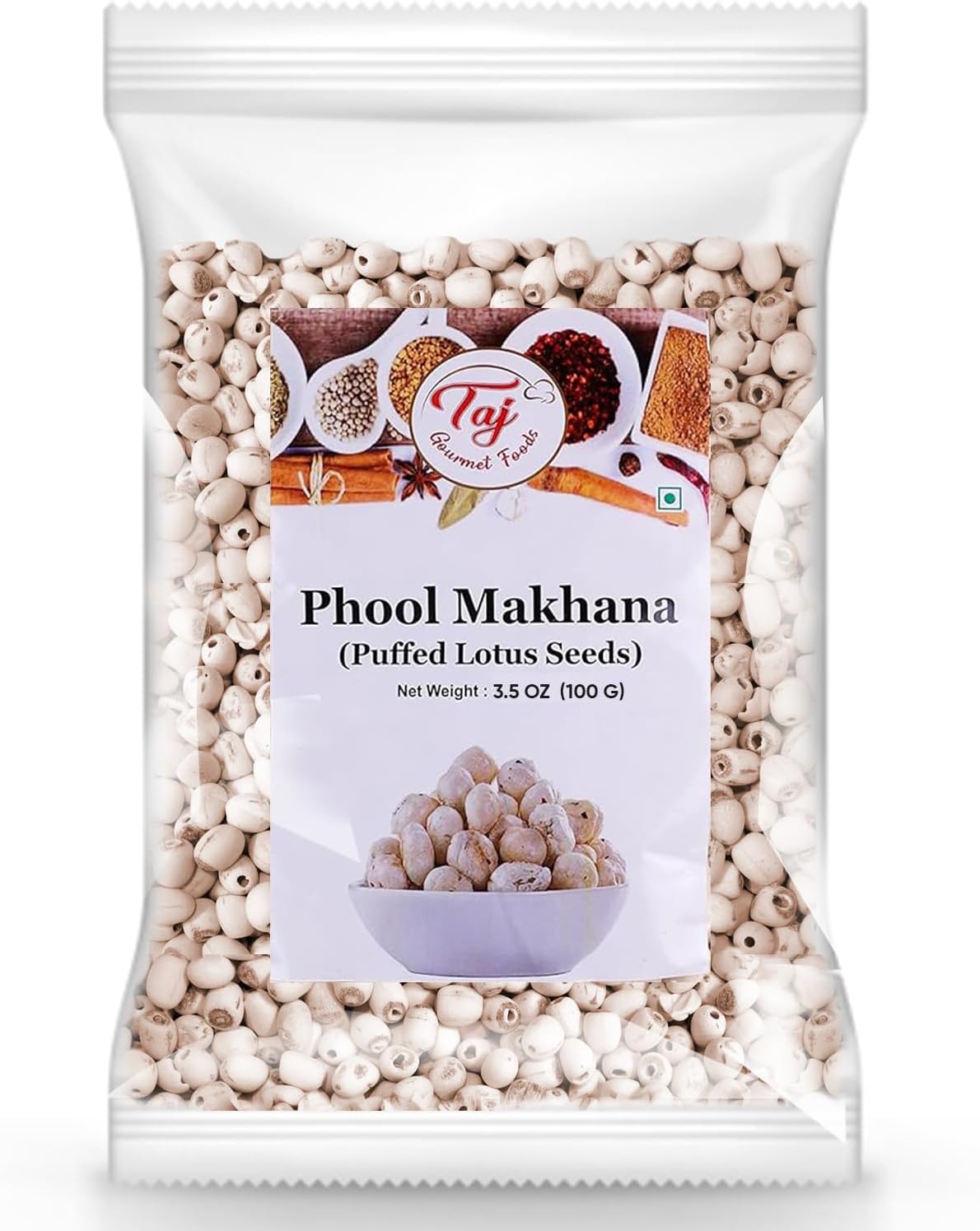 TAJ Uncooked Phool Makhana | 3.5-Ounce (100g) | Fox Nut, Popped Lotus Seed