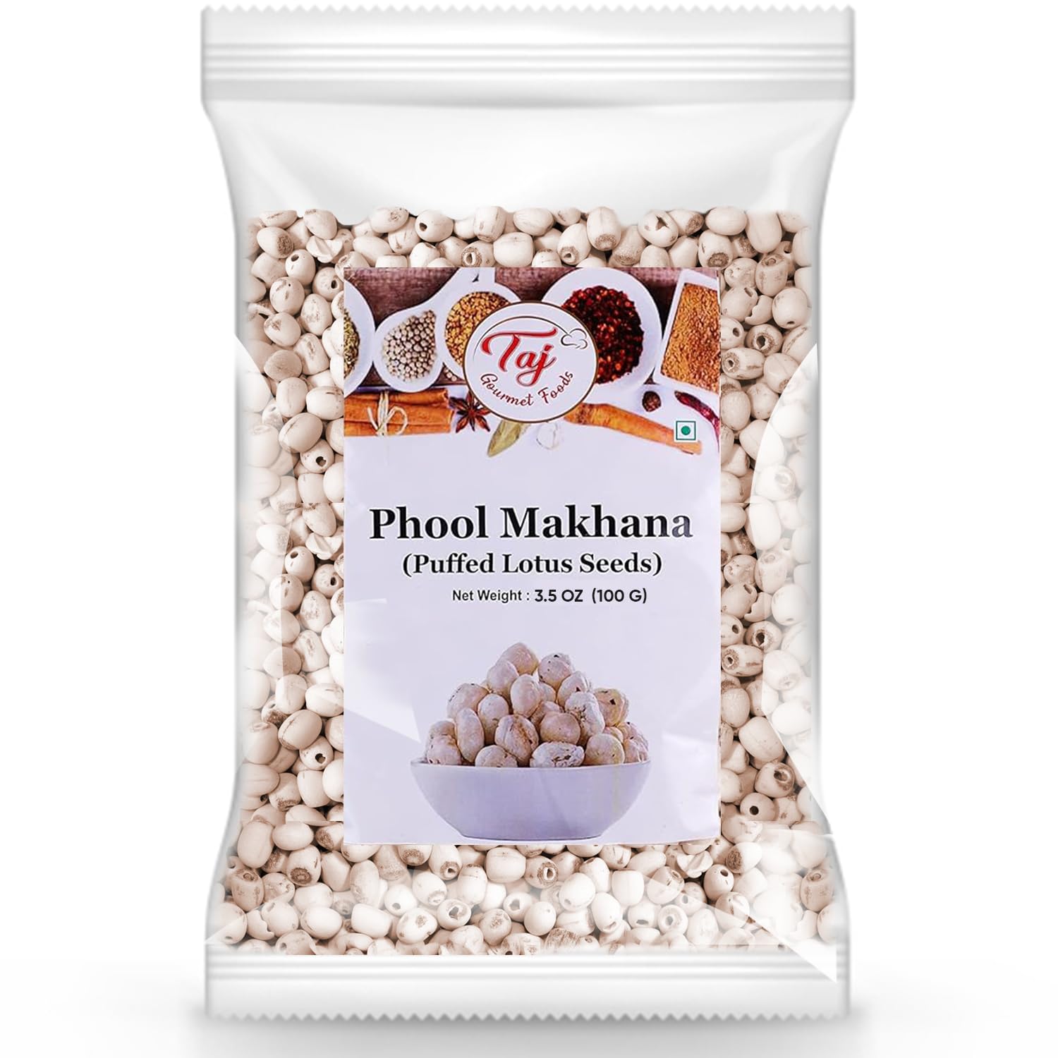 TAJ Uncooked Phool Makhana | 3.5-Ounce (100g) | Fox Nut, Popped Lotus Seed