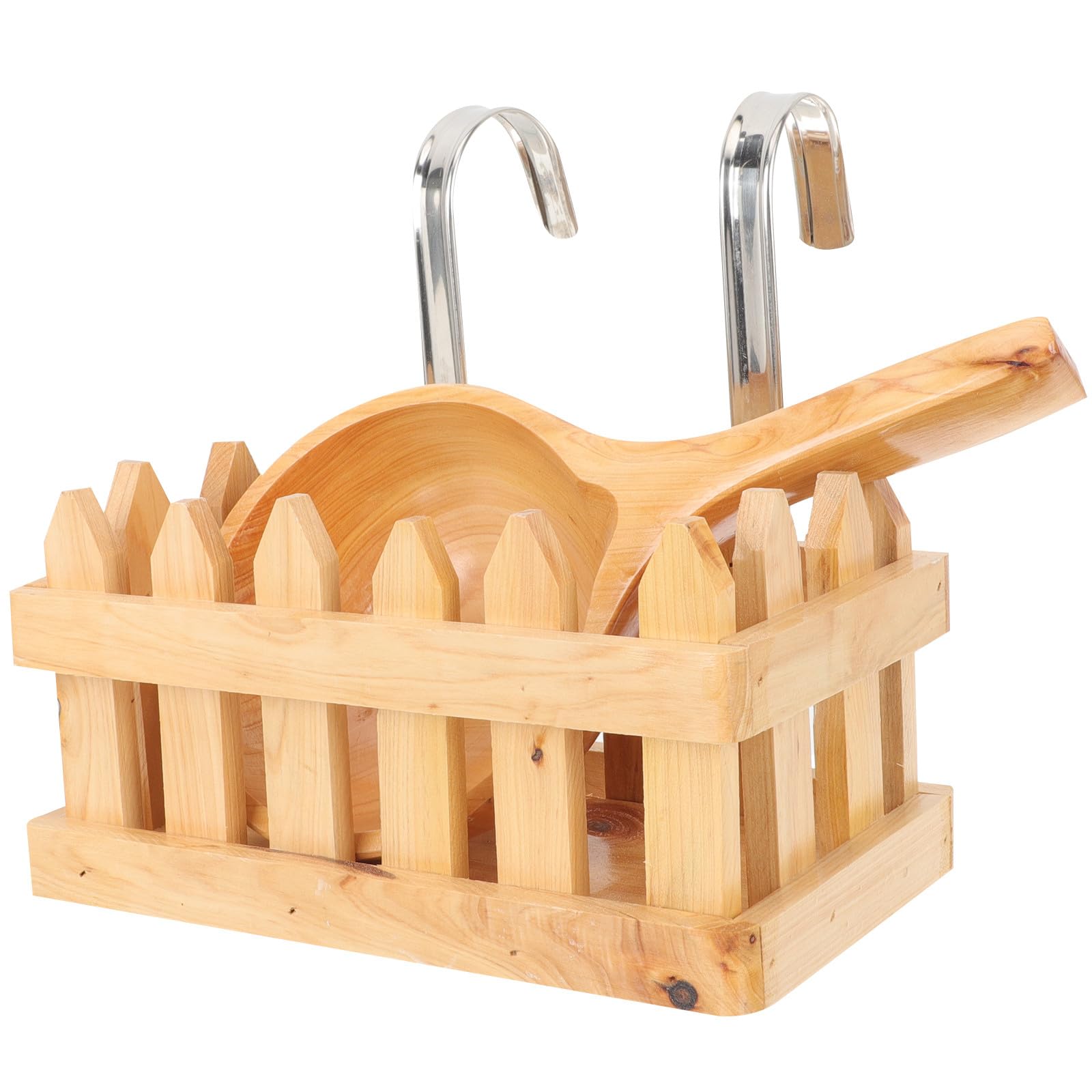Cestino Porta Mestoli D'acqua e Portaoggetti da Appendere Bagno in Legno Resistente, Cestino Sospeso Multiuso per Organizzazione Sapone e Detergenti, Accessori Bagno per Doccia