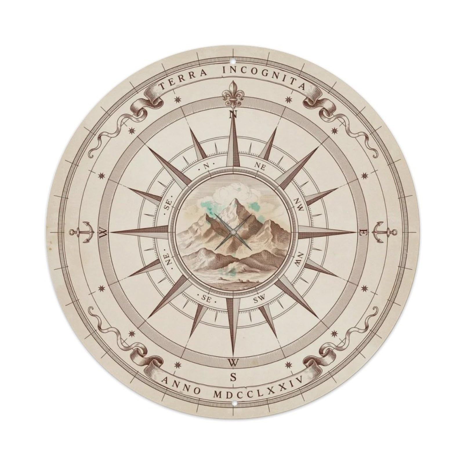 Vintage Compass Mountain Metal Tin Sign Plaque