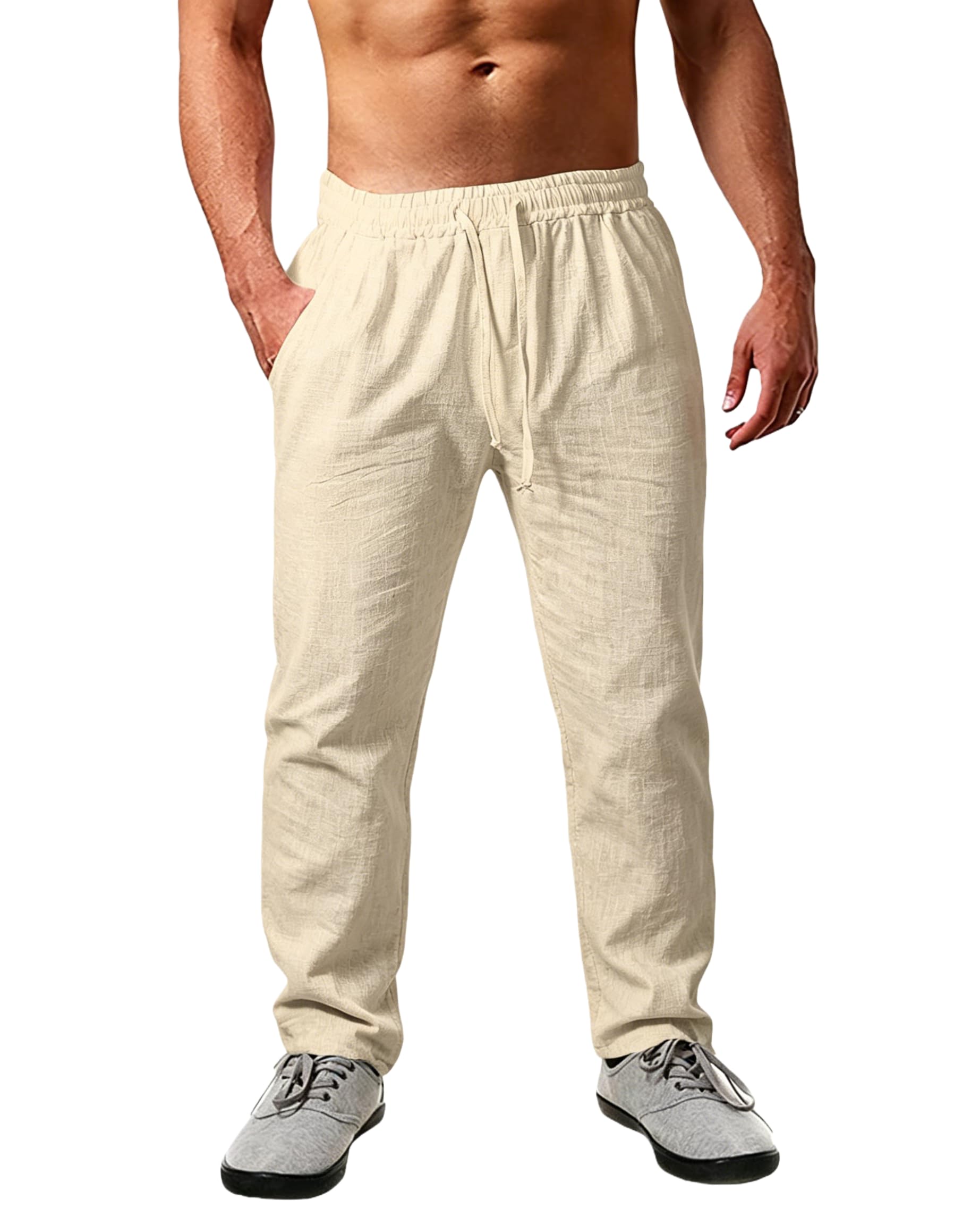 Cegerne Pantaloni in Lino Estivi Uomo Leggeri e Traspiranti, vestibilità Larga, Tinta Unita con Coulisse – Ideali per Estate, Vacanze e Spiaggia