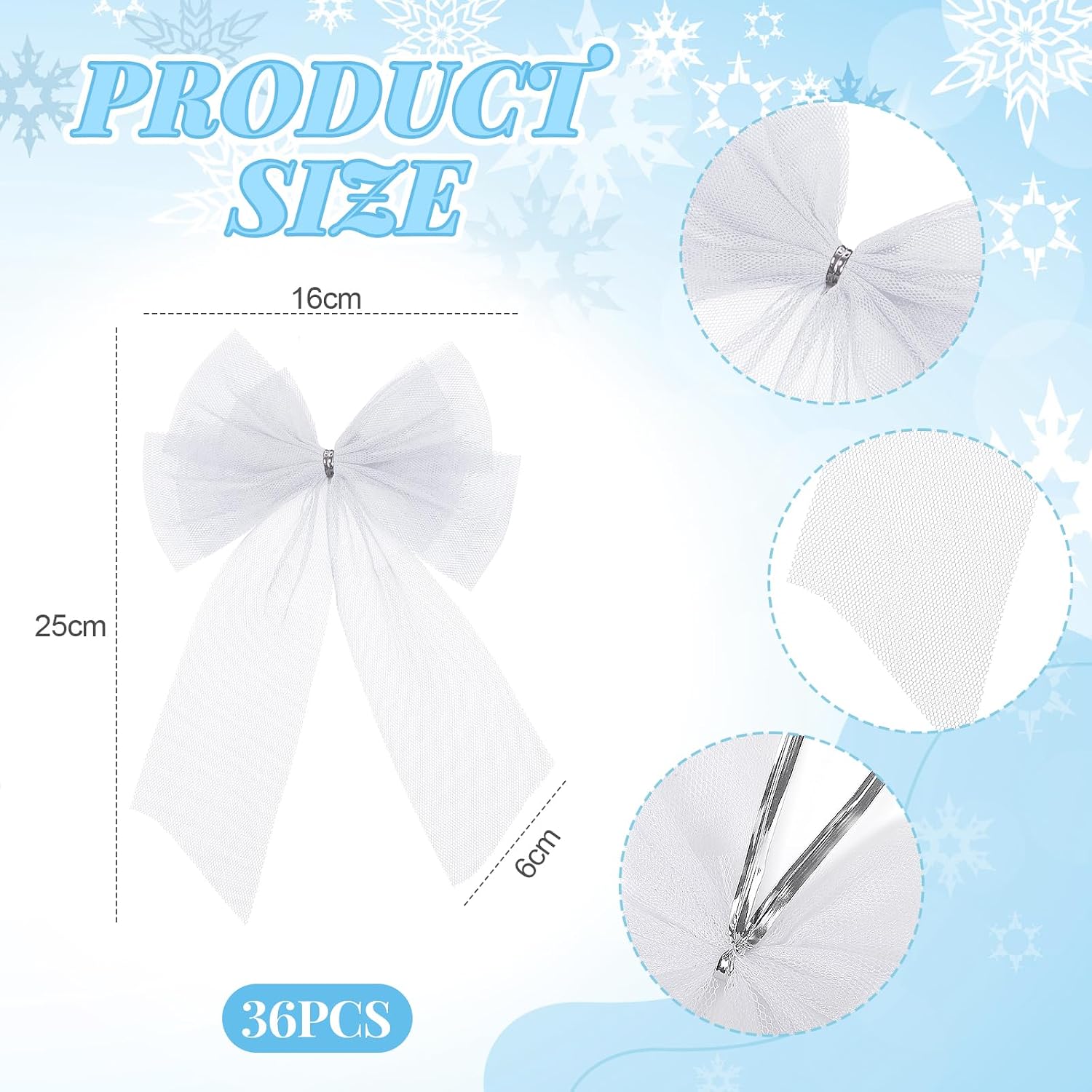Knitgrip 36 Pcs Tulle Bows for Birthday Party Decorations 6x10 Inch Double Layer Handmade Mesh Bow for Treat Bags Basket Gift Wrapping Wedding Baby Shower Birthday Valentine's Day Party Decor(White)