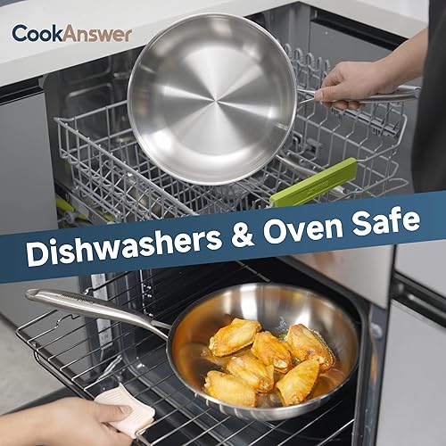 Miniatura 4 de Juego de utensilios de cocina de acero inoxidable de tres capas de 10 piezas, listos para inducción, tapas de vidrio, ollas y sartenes, asas