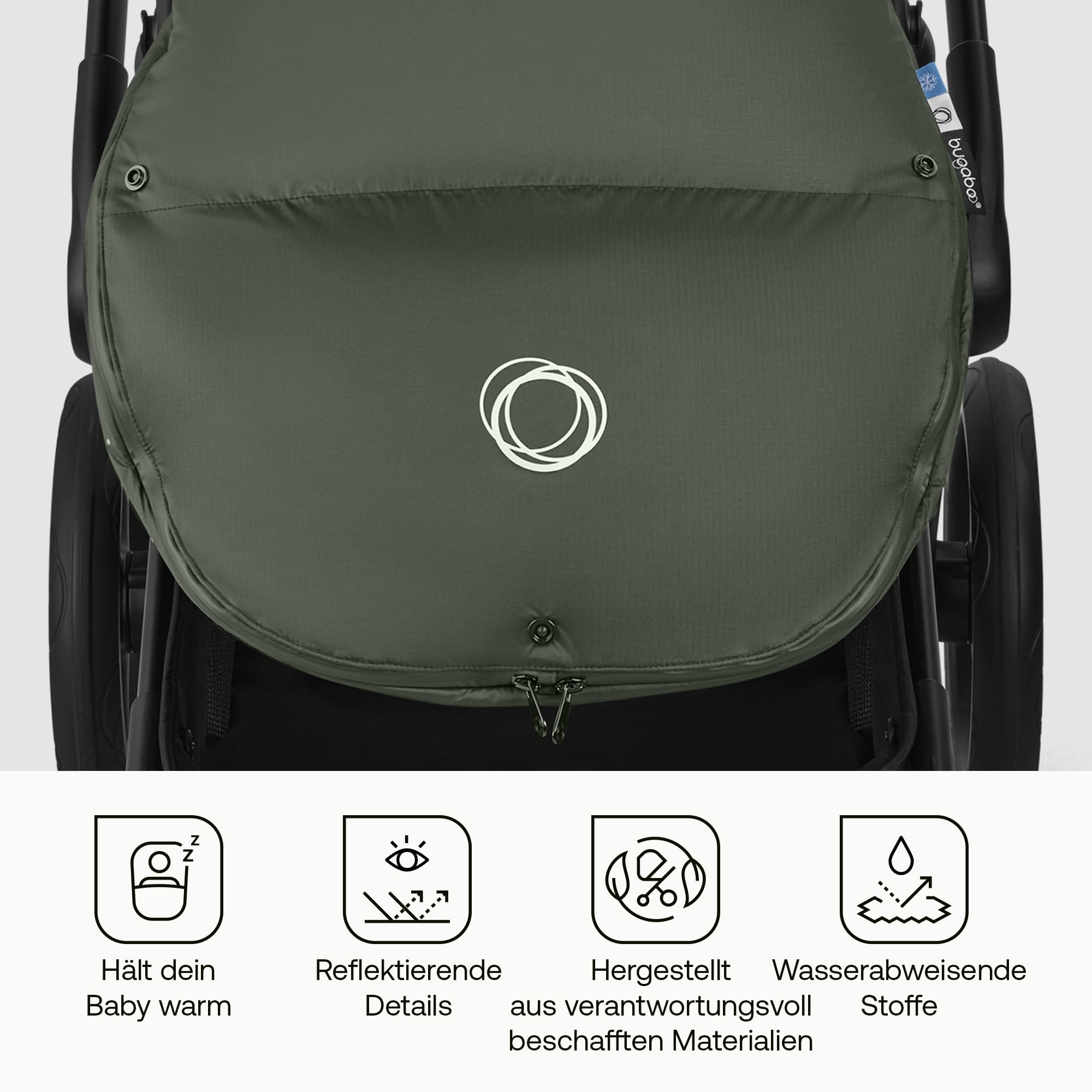 Bugaboo Thermolite Performance Fußsack für Kinderwagen, Kleinkinder, herausnehmbare Einlage, wasserfest, Forest Green