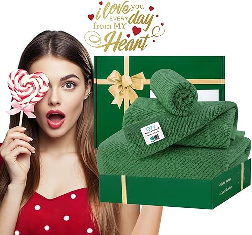 Vista 258 de VOOVA & MOVAS Toallas verdes para baño, 100% algodón, de secado rápido, ligeras, gruesas, suaves, juego de toallas de 6 piezas, 2 baños grandes