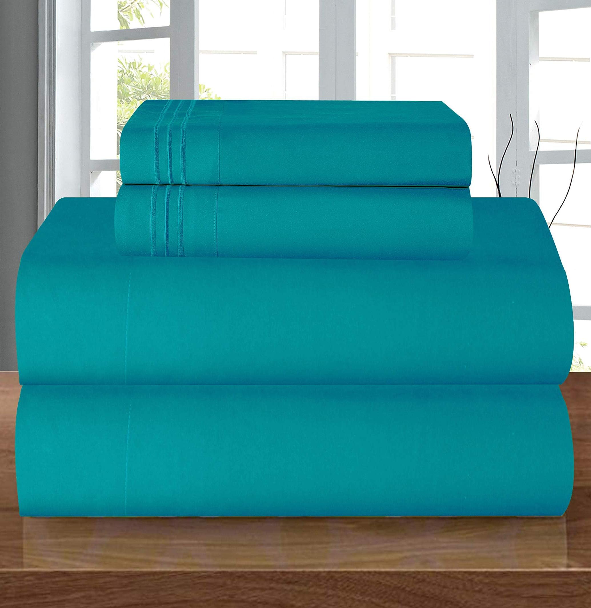 Elegant Comfort Luxury 1500 Premium Hotel Quality Microfiber 4-Piece Sheet Set - Wrinkle Resistant, All Around Elastic Fitted Sheet, Deep Pocket up to 16", Queen, Turquoise