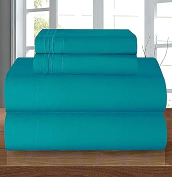 Elegant Comfort Luxury 1500 Premium Hotel Quality Microfiber 4-Piece Sheet Set - Wrinkle Resistant, All Around Elastic Fitted Sheet, Deep Pocket up to 16", Twin/Twin XL, Turquoise