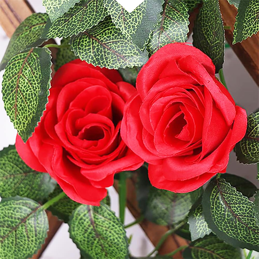 SzJias Blumengirlande Künstliche Rose Blumengirlande Blumenranke mit Blumen Girlande Dekorationen Floral Decor (5, Rot)