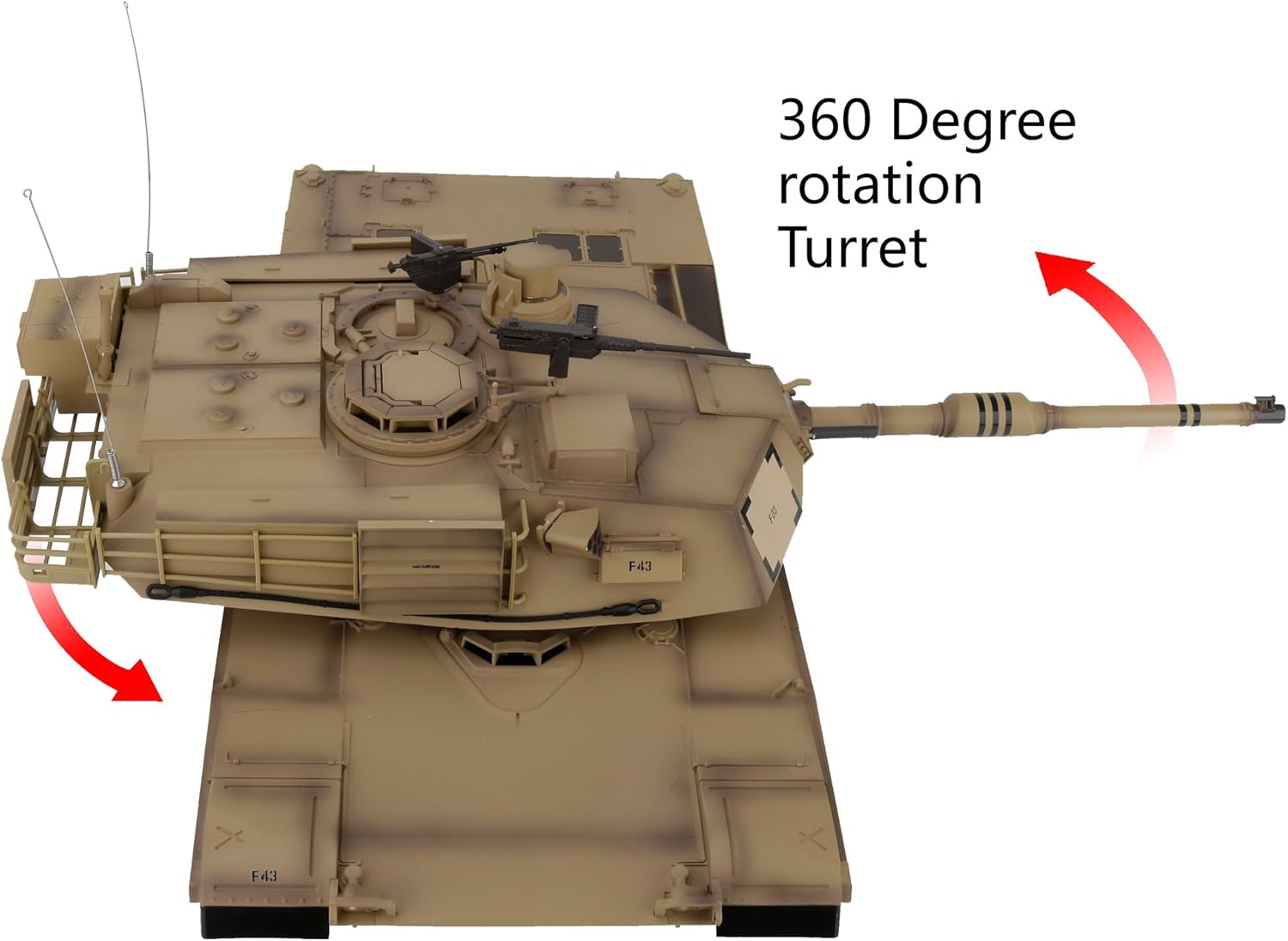 Жогорудан төмөн view of the M1A2 Abrams tank showing the 360-degree turret rotation capability