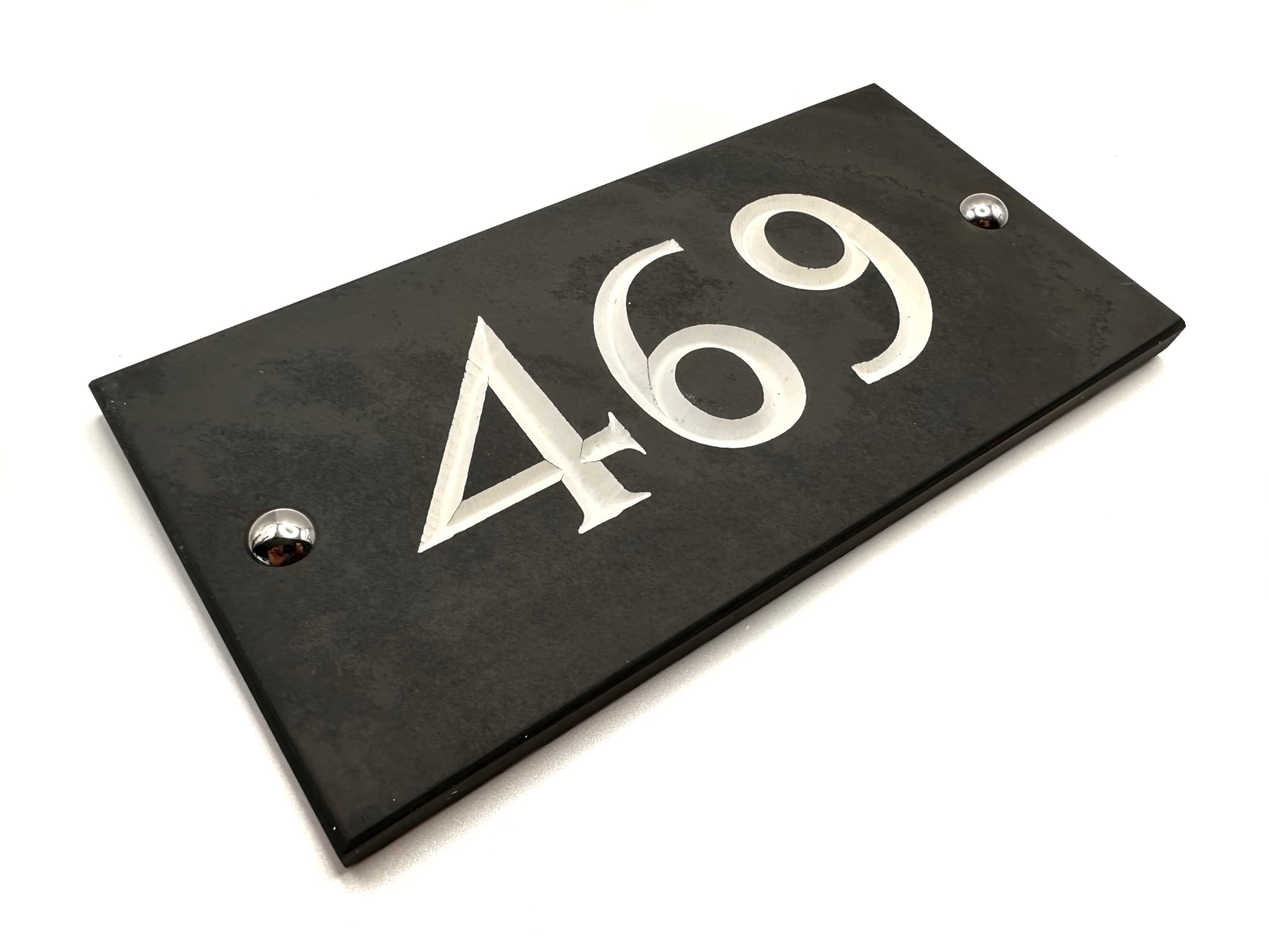 Hand Engraved Slate House Number – Deep V-Cut, Natural Stone, Weatherproof & Long-Lasting, Premium House Sign - 3 Digit 100-999