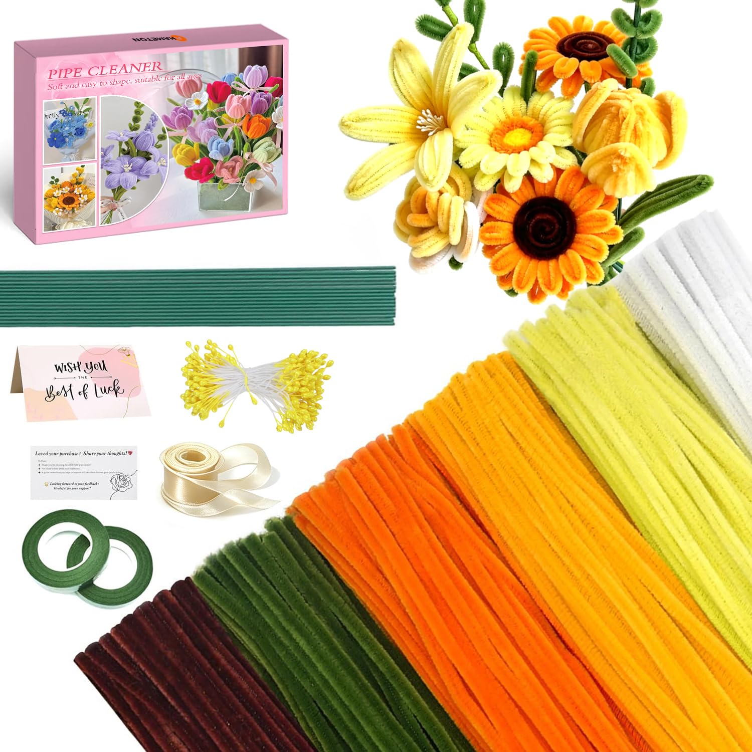 AHAMETON 775 Pieces Yellow Pipe Cleaners Flowers kit Orange Chenille Stems