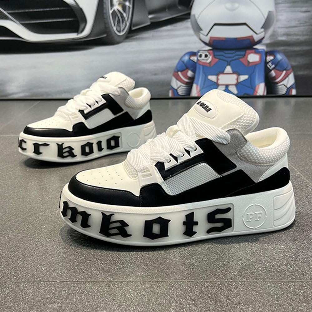 Men's Platform Skate Shoes Breathable Mesh Sneakers Elastic Band Design for Casual Walking & Hiking