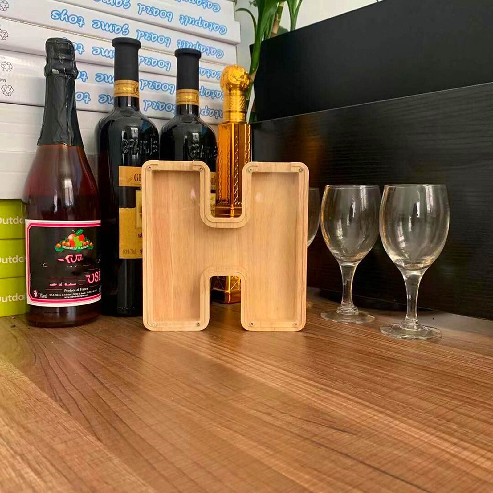 bpaPersonalized Piggy Bank - Wooden Letter Shape - Personalised Money Box With Your Name And Text - Decor And Gift For Family And Friends