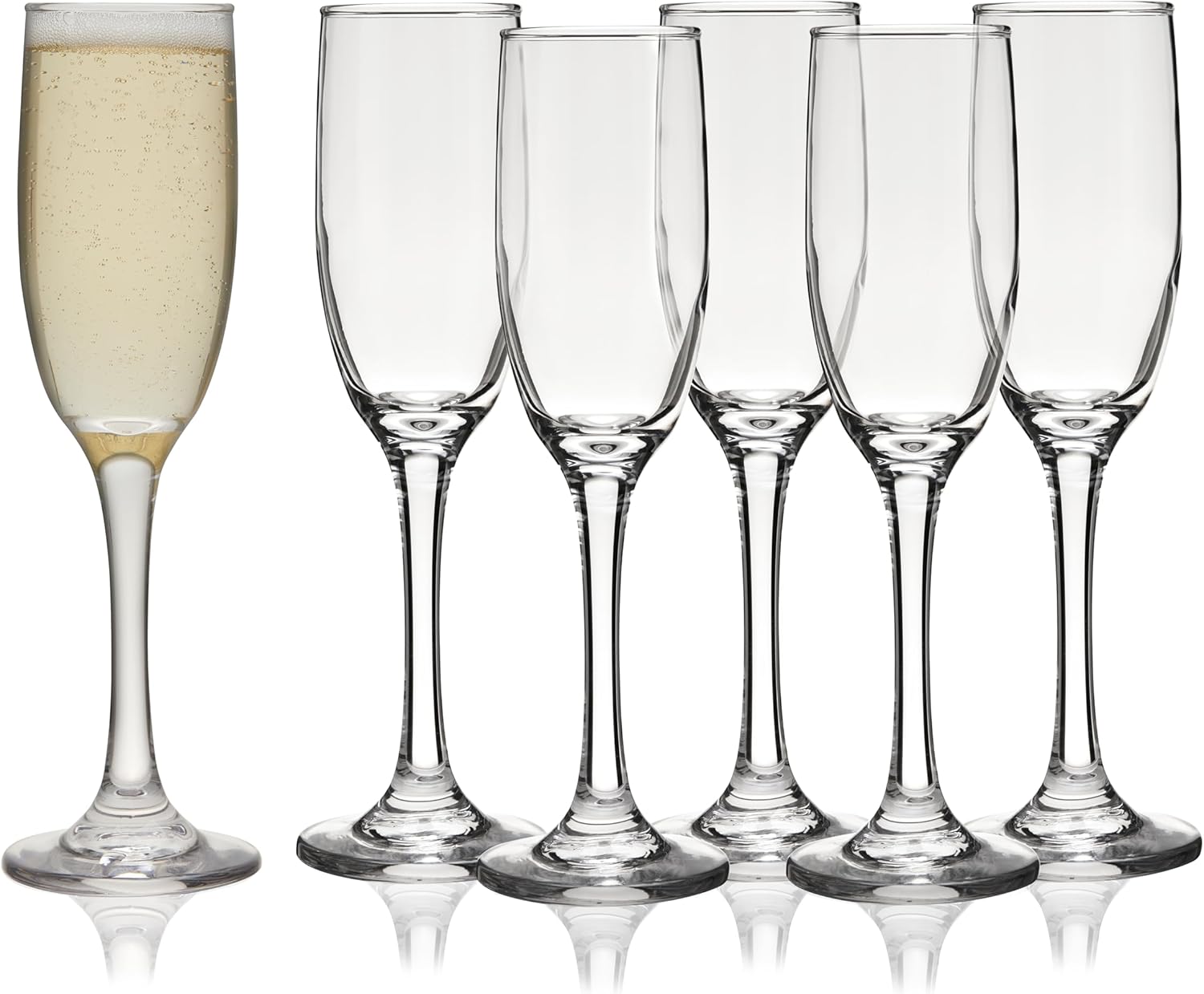 TRUE Stemmed Champagne Flutes, Elegant Clear Champagne Glasses Gift Set, Perfect for Prosecco, Sparkling Rose, Mocktails, Home Bar, Housewarming Party, Wedding Gifts, 5.75 oz, Set of 6