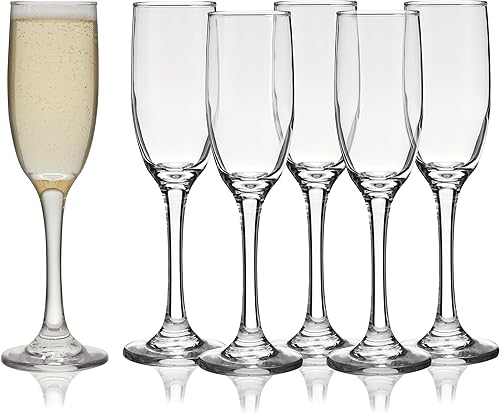 TRUE Copas de champán para banquete, copas de vino de champán, copas de champán de 5.75 onzas, juego de 6