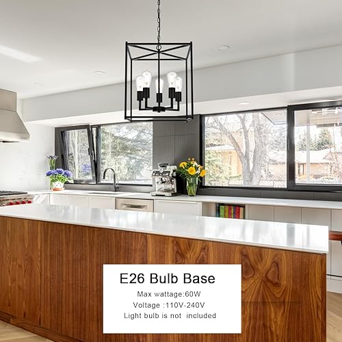 Miniatura 4 de Wanluce Lámpara colgante moderna de granja, 5 faroles negros para cocina, luces de isla cuadradas, comedor para iluminación colgante de entrada