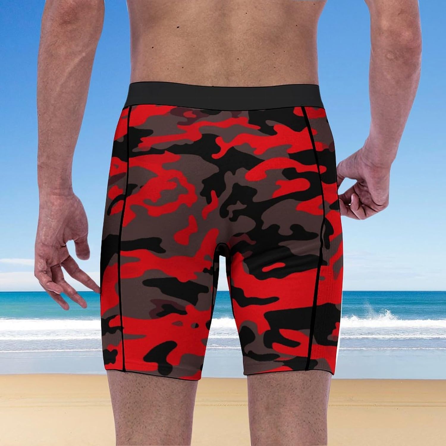 Red Camo Compression Shorts Men Spandex Sport Shorts Workout Performance Baselayer Underwear